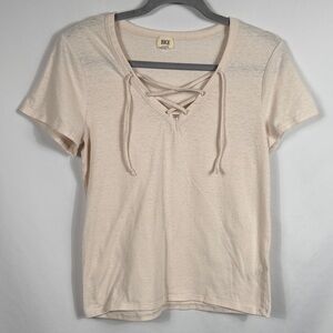 BKE Y2K Cream Lace-Up Women's Burnout V-Neck tee. Size‎ Small